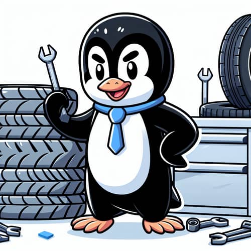 Lovable Black and White Penguin Working with Tyres | Mechanical Workshop