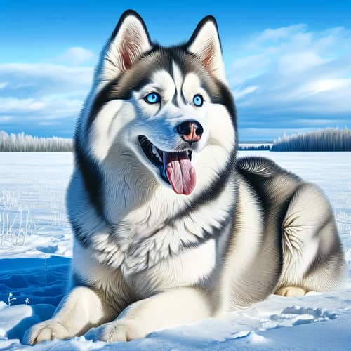 Detailed Image of a Playful Siberian Husky in Snowy Field