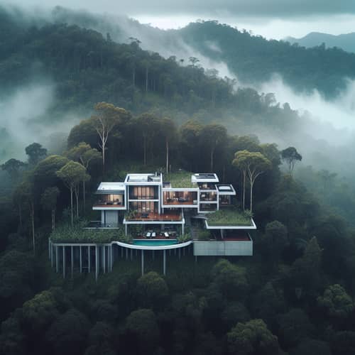 Modern Mountain Mansion Surrounded by Lush Forest