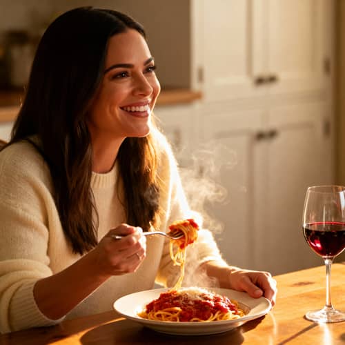 Mila Kunis Enjoying a Delicious Meal