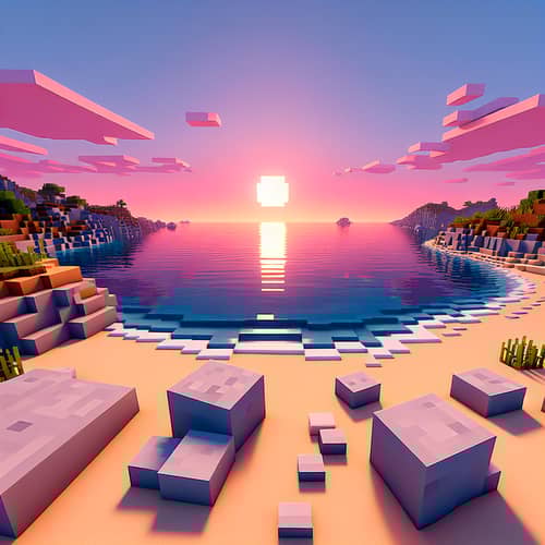 Tranquil Minecraft Beach Sunset Scene