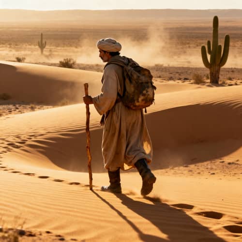 Solitary Traveler in the Vast Desert Landscape Solitary Traveler in the Vast Desert Landscape