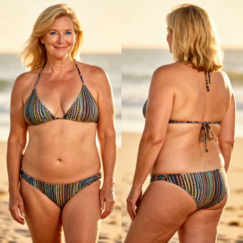 Confident 51-Year-Old in Bikini - Front and Back View Confident 51-Year-Old in Bikini - Front and Back View
