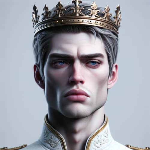 Regal Male Figure with Crown - Cold Expression and Blue Eyes