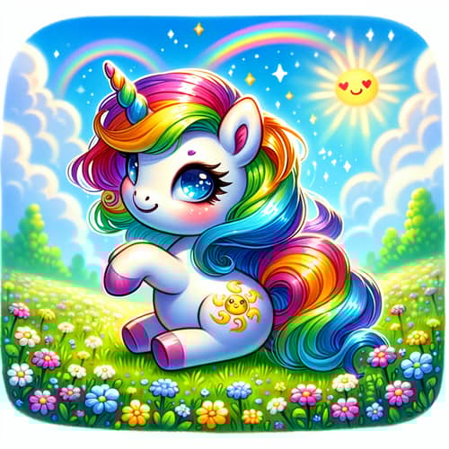 Colorful Unicorn Frolicking in Lush Field | Joyful Imagery