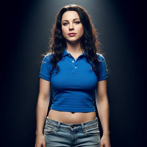 Stunning Amy Lee in Cobalt Blue Polo and Jeans