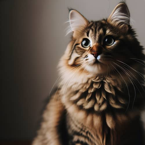 Hermoso Gato Sentado con Pelaje Verde y Bigotes Curiosos