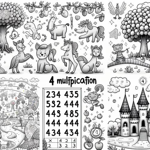 Colorful Multiplication Table of Four | Fun Educational Coloring Page