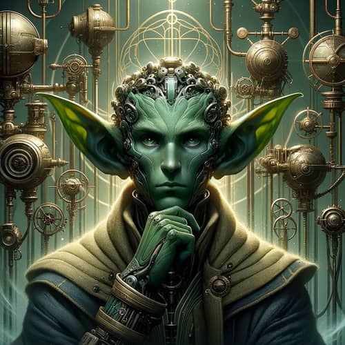 Green Virgo Technology Genius Scientist Character - Fantasy Art