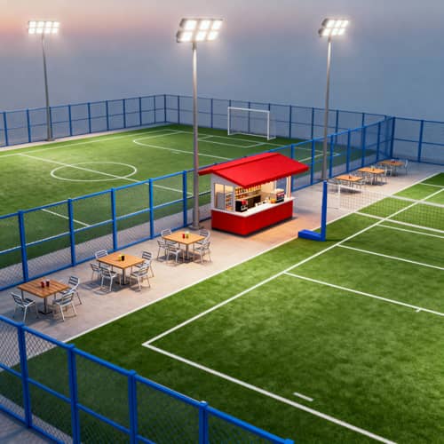 3D Design of Futsal & Volleyball Courts with Amenities 3D Design of Futsal & Volleyball Courts with Amenities