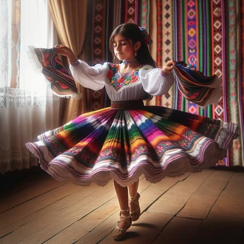 12-Year-Old Hispanic Girl Dancing Saya - Traditional Bolivian Dance