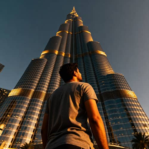 Man Standing Before Burj Khalifa