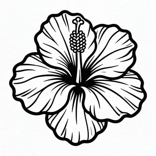 Hibiscus Flower Outline - Black and White Art