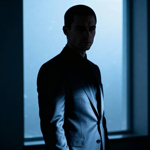 Ruthless Male Protagonist in a Dimly Lit Room Ruthless Male Protagonist in a Dimly Lit Room