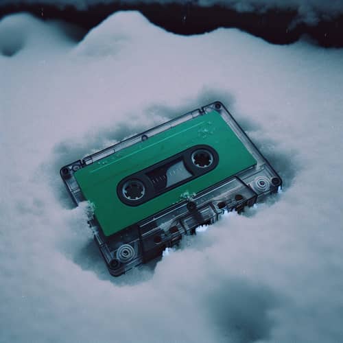Top View Melancholic Green Cassette in Snow