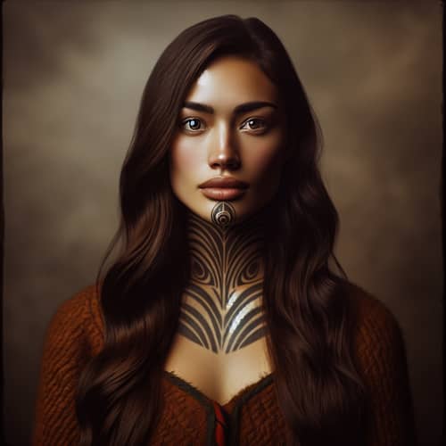 Fine Art Portrait of Maori Woman with Long Brown Hair