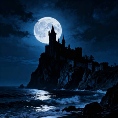 Haunting Castle Silhouette at Night