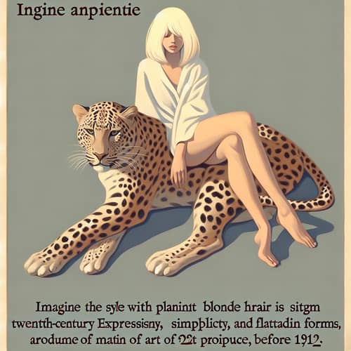 Platinum Blonde Girl on Leopard: Expressive Early 20th Century Art