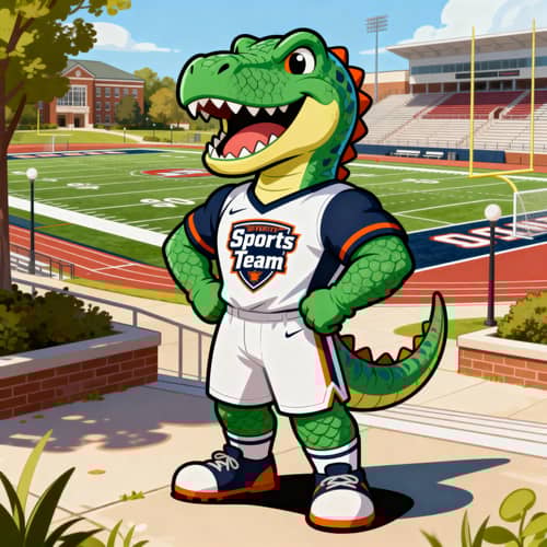 Dinosaur Mascot in Sports Uniform Drawing Dinosaur Mascot in Sports Uniform Drawing