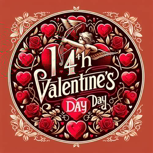 Romantic 14th Valentine's Day Poster Design with Hearts, Roses & Cupid