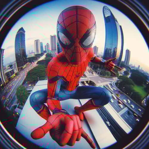 Spiderman Fisheye Lens Photo in Cityscape | Dynamic Pose