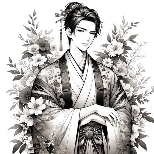 Japanese Traditional Costume with Floral Background