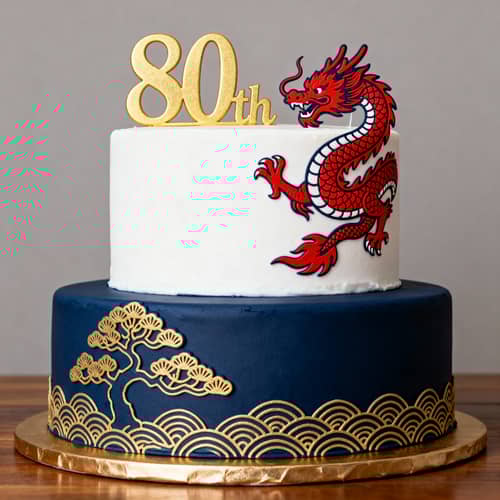Elegant 80th Oriental Cake with Dragon Decoration