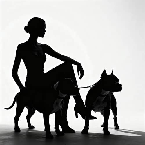 Dramatic Silhouette Art of Woman and Pitbulls