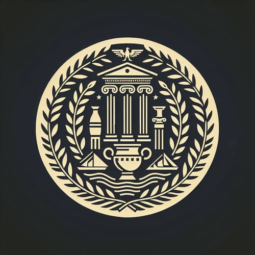 Ancient Greeks Emblem - Classic Design with Laurel Wreaths & Gold Hues