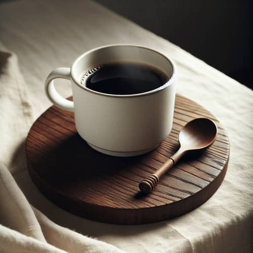 Stunning White Porcelain Coffee Mug on Dark Oak Coaster