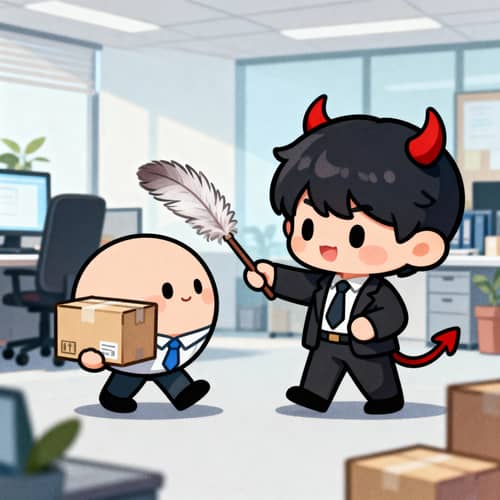 Cute Chibi Devil Boss Encouraging a Worker Cute Chibi Devil Boss Encouraging a Worker