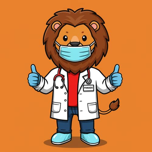 Cute Lion Doctor Illustration with Panado Badge