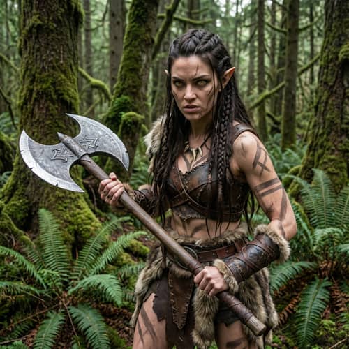 Fierce Female Barbarian Elf with Battle Axe Fierce Female Barbarian Elf with Battle Axe