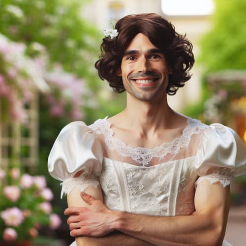 Crossdresser in Satin Wedding Dress - Embrace Your Style