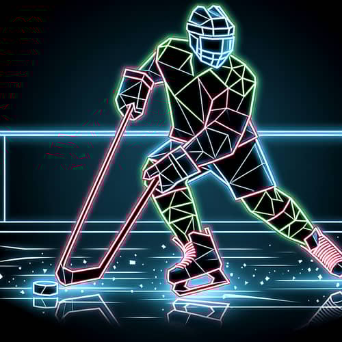 Neon Polygonal Hockey Player Design on Ice Rink - Black Player