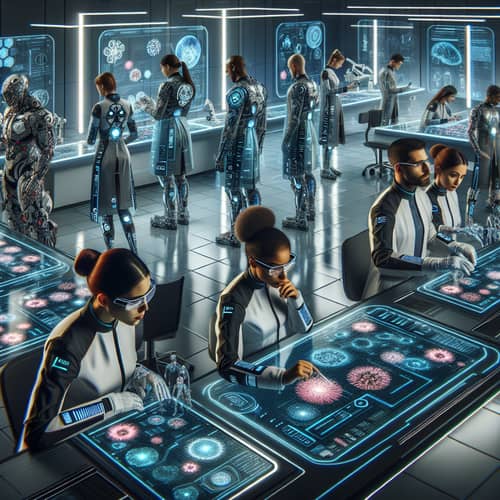 Futuristic Medical Technologists Explore Advanced Science