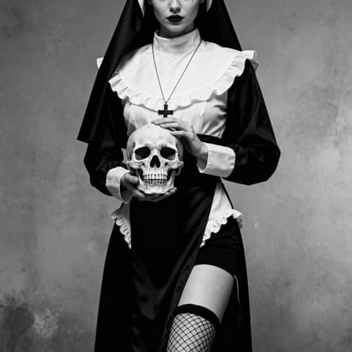 Gothic Nun Halloween Costume with Skull Gothic Nun Halloween Costume with Skull