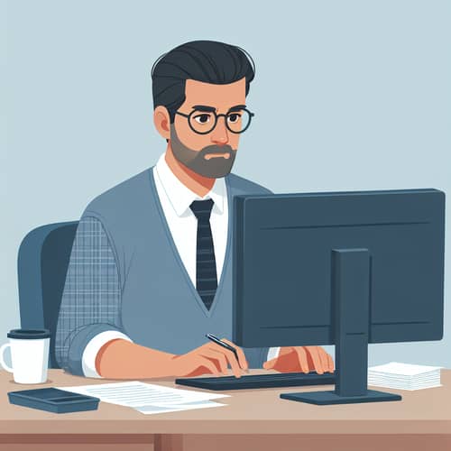 Hispanic Accountant Seated at Desk | Animated Style