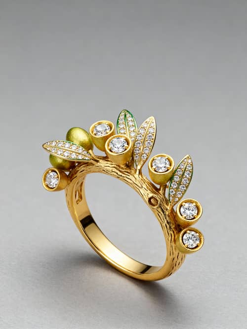 Olive Tree Inspired Gold & Diamond Ring