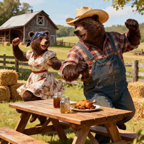 Hill Billy Cartoon Bears Party Scene Hill Billy Cartoon Bears Party Scene