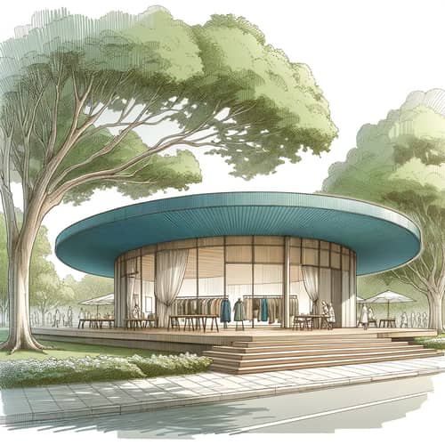 Exhibition Pavilion for Knitwear & Textiles in Calm Shades | Blue Roof