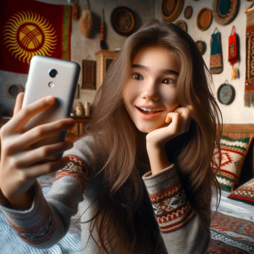 Kyrgyz Teenage Girl Captures Cultural Elegance in Cozy Bedroom