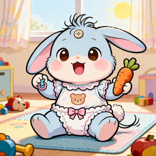 Cute Cartoon Rabbit in Baby Clothes