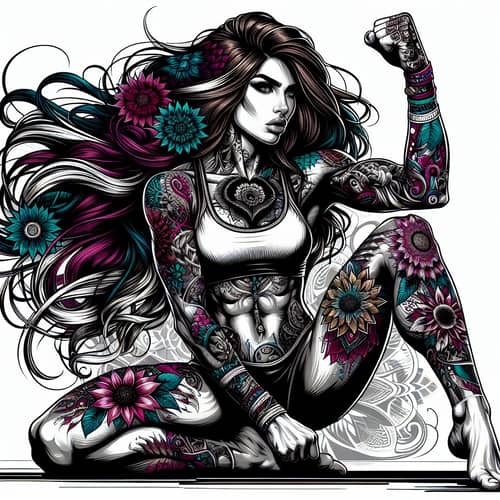 Rebellious Woman with Vibrant Tattoos | Edgy Digital Painting