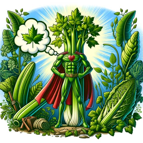 Nature's Blood Pressure Regulator: Celery Superhero Illustration