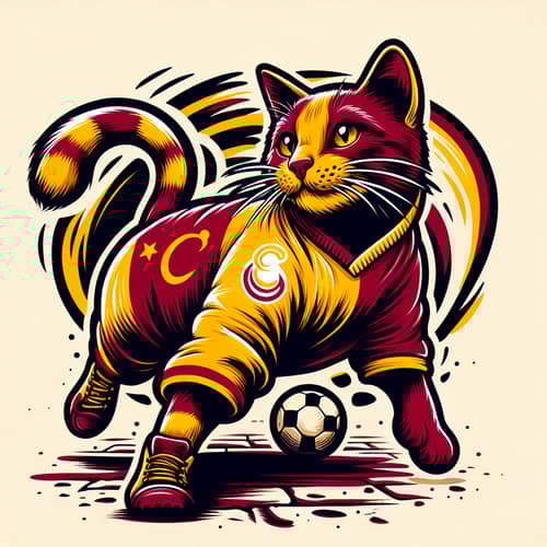 Galatasaray Inspired Playful Cat Illustration