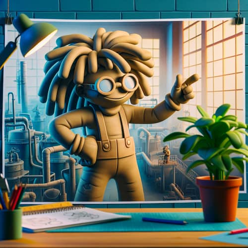 Whimsical Rubber Cartoon Character at Industrial Factory