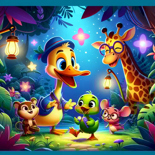 Cartoon Character Fun in Magical Forest - Animated Scene