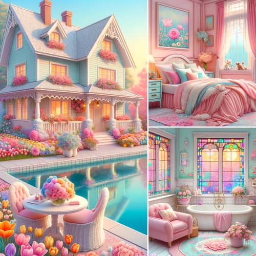 Charming Feminine House with Flower Garden and Stained Glass Bathroom