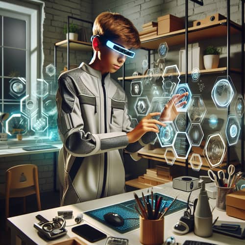 Futuristic Teenager Engaged with Innovative Technology